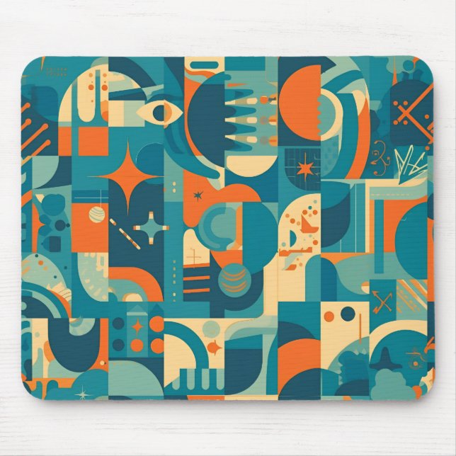 Orange och teal geometrisk abstrakt musmatta (Framsidan)
