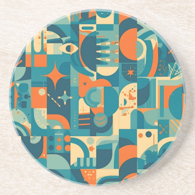 Orange och teal geometrisk abstrakt underlägg (Framsidan)