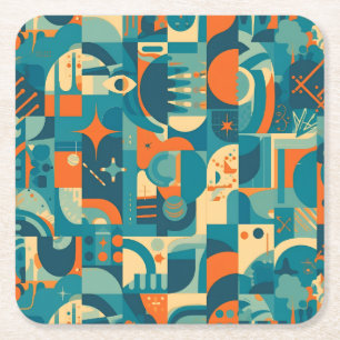 Orange och teal geometrisk abstrakt underlägg papper kvadrat