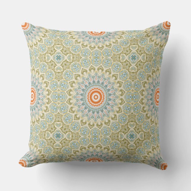 Orange och Teal Mandala Mönster med Guld-accenter Kudde (Framsida)