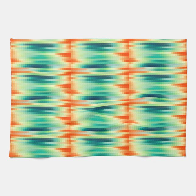 Orange och Teal Mosaic Mönster Kökshandduk (Horisontell)