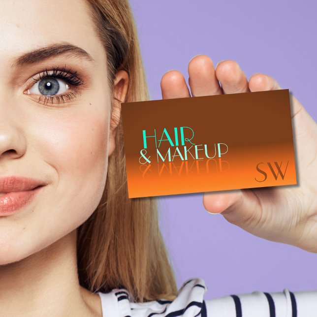 Orange och Teal Spegel-teckensnitt med Monogram Visitkort (Skapare uppladdad)