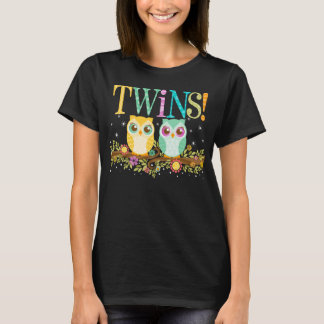 Orange och Teal Uggla Twillingar - Moderskapsledig T-shirt