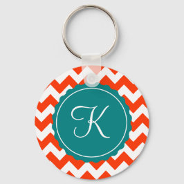 Orange och Teal Zig Zag Anpassningsbar Inledande Nyckelring
