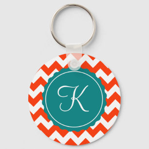 Orange och Teal Zig Zag Anpassningsbar Inledande Nyckelring
