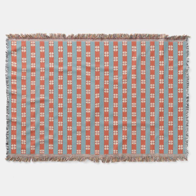 Orange och tealrandig blommig  filt (Framsidan)