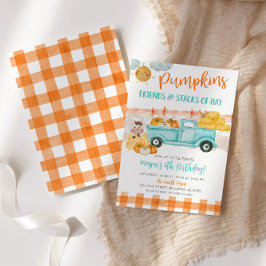 Orange och turkos Pumpkin Harvest Lastbil Birthday Inbjudningar