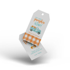 Orange och turkos Pumpkin Harvest Lastbil Presentetikett
