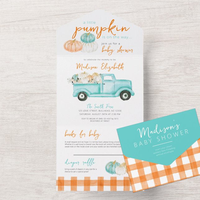 Orange och turkos Pumpkin Lastbil Baby Shower (Skapare uppladdad)