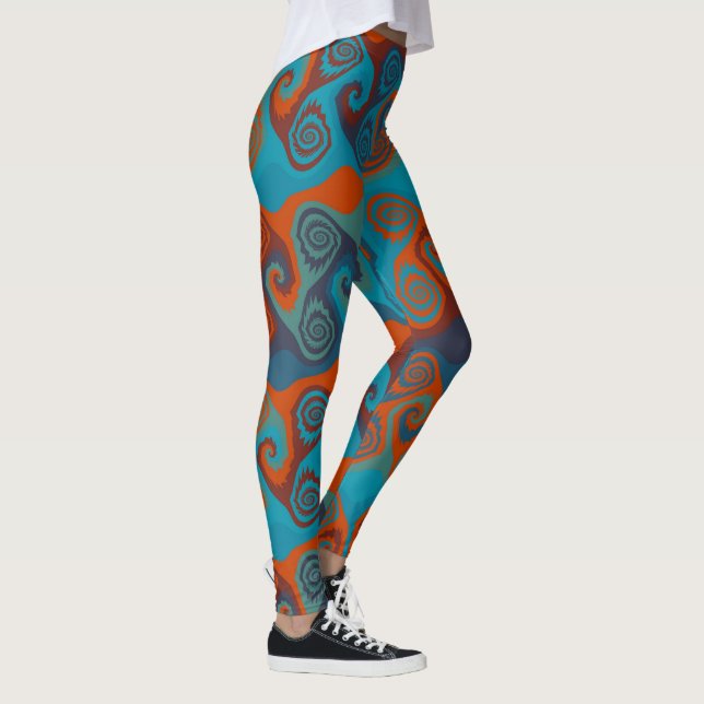 Orange och turkos Swirl abstrakt Leggings (Höger)