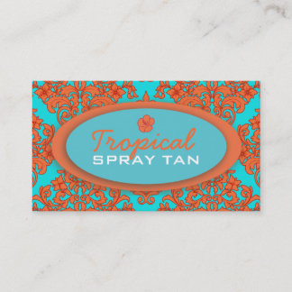 Orange- och turkosdamast visitkort