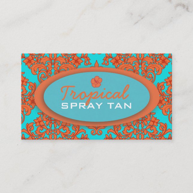 Orange- och turkosdamast visitkort (Framsida)