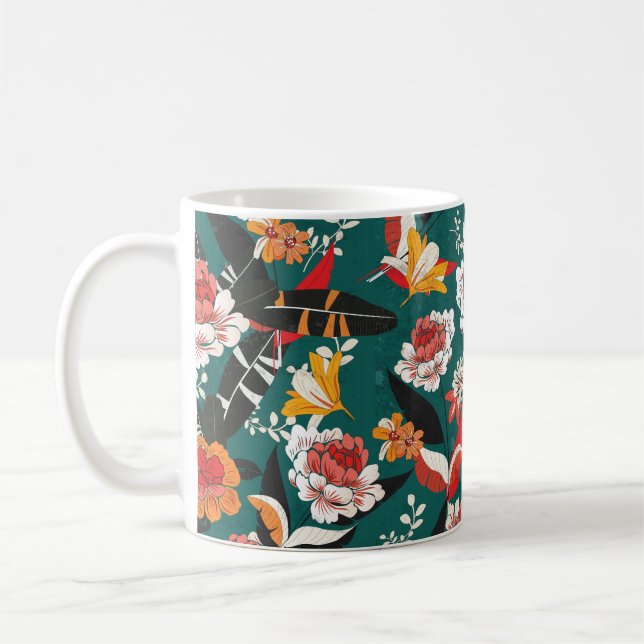 Orange och vit blomma, sömlös mönster, illustra kaffemugg (Vänster)