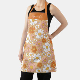 Orange och vit Blommigt Apron