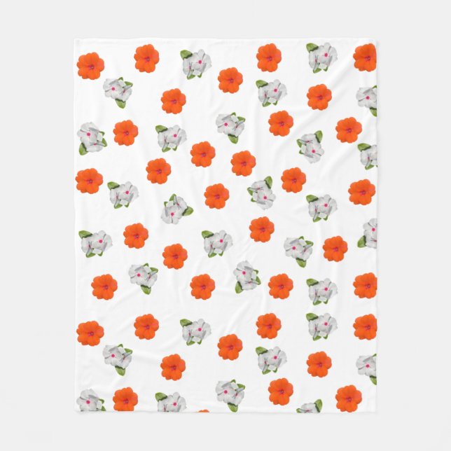 Orange och vit Blommigt Fleecefilt (Framsidan)