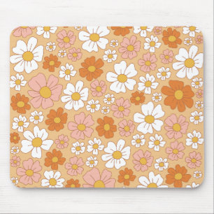 Orange- och Vit Blommigt-musknapp Musmatta