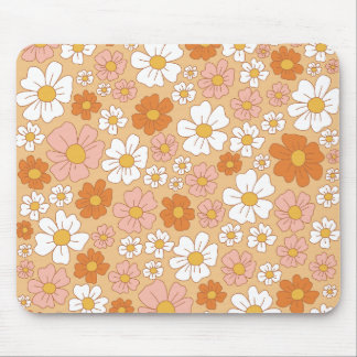 Orange- och Vit Blommigt-musknapp Musmatta