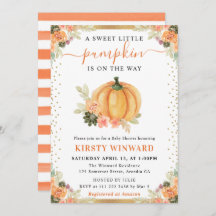 Orange och vit Blommigt Pumpkins Fall Baby Shower