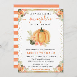 Orange och vit Blommigt Pumpkins Fall Baby Shower Inbjudningar