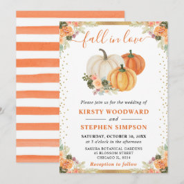 Orange och vit Blommigt Pumpkins Fall Wedding Inbjudningar