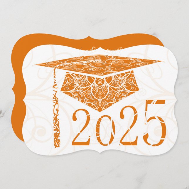 Orange och vit Blommigt Sockel 2025 Studentfest Inbjudningar (Fram/baksida)