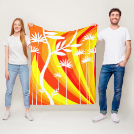 Orange och vit botanisk illustration fleecefilt