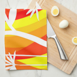Orange och vit botanisk illustration kökshandduk