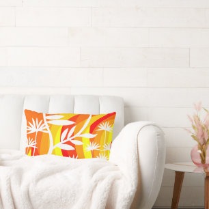 Orange och vit botanisk illustration lumbarkudde