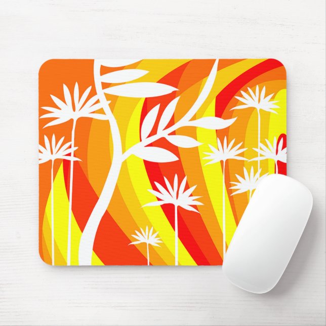 Orange och vit botanisk illustration musmatta (Med mus)