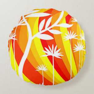 Orange och vit botanisk illustration rund kudde