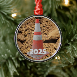 Orange och Vit byggnadskonsol, Dirt. Julgransprydnad Metall