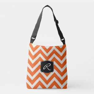 Orange och vit Chevron Mönster med Monogram Axelväska
