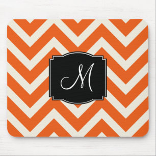 Orange och vit Chevron Rand med Monogram Musmatta