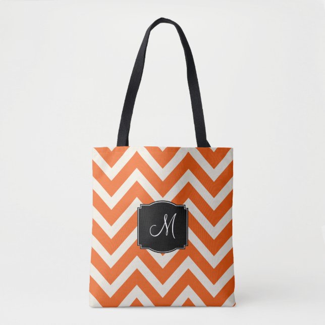 Orange och vit Chevron Rand med Monogram Tygkasse (Framsida)