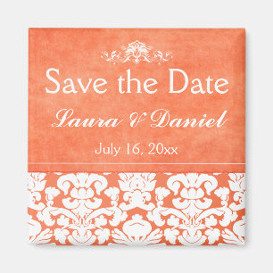 Orange och vit Damask Spara datum magneter