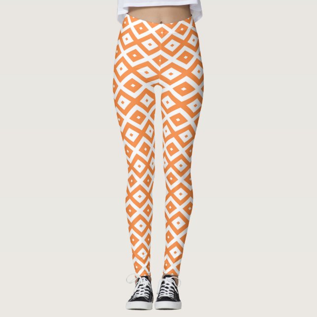 Orange och vit diamant mönster leggings (Framsida)