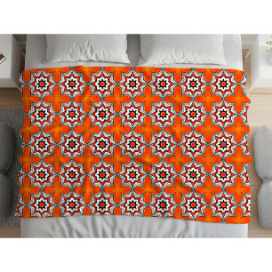 Orange och vit geometrisk mandala-mönster Handduk Fleecefilt