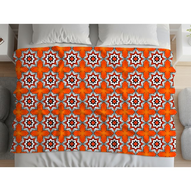 Orange och vit geometrisk mandala-mönster Handduk Fleecefilt (Skapare uppladdad)