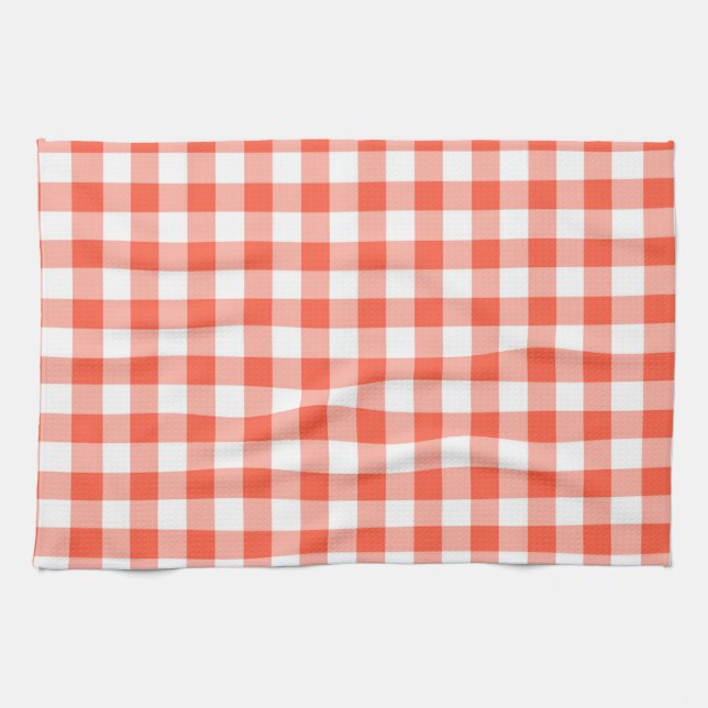 Orange och vit Gingham Check Mönster Kökshandduk (Horisontell)