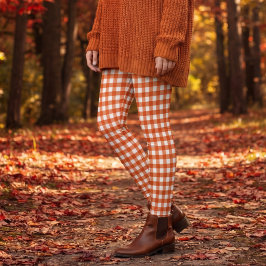 Orange och vit gingham rutigt mönster leggings