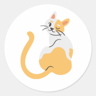 Orange och vit katt Söt katt-sticker Runt Klistermärke
