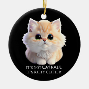 Orange och vit kattkatt julgransprydnad keramik