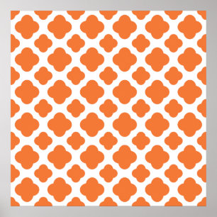 Orange och vit kvatrefoil Mönster Poster