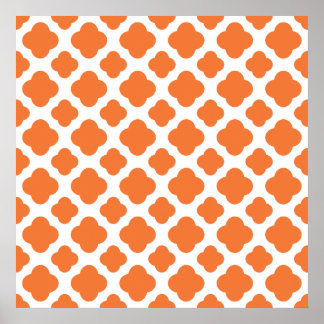 Orange och vit kvatrefoil Mönster Poster
