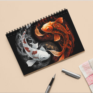 Orange och vit Lucky Koi Fish Japan Art Anteckningsbok