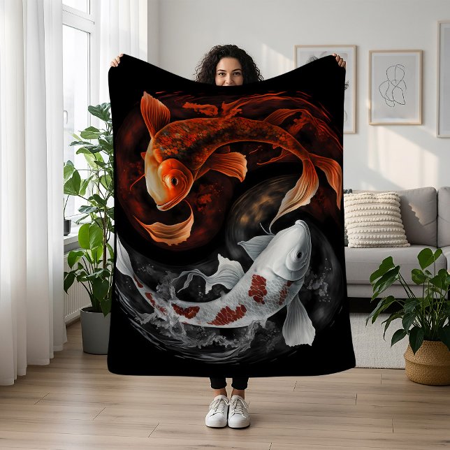 Orange och vit Lucky Koi Fish Japan Art Fleecefilt (Skapare uppladdad)
