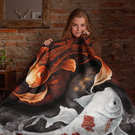 Orange och vit Lucky Koi Fish Japan Art Fleecefilt