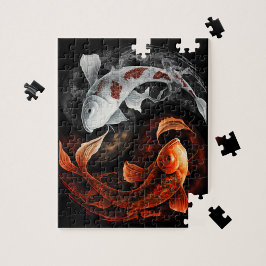 Orange och vit Lucky Koi Fish Japan Art Pussel