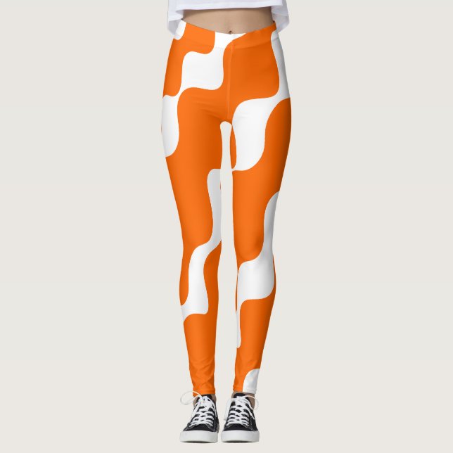 Orange och vit lutning vinkarare mönster leggings (Framsida)