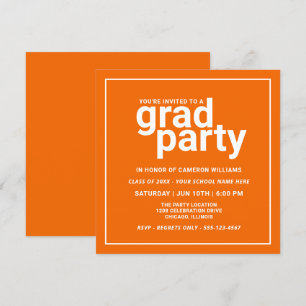 Orange och Vit Modern Basic Grad Party Inbjudningar